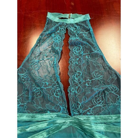 Seven ‘Til Midnight Teal Green Mesh & Lace Halter Neck Babydoll Sz 3X/4X Sz 20 E - Picture 2 of 6